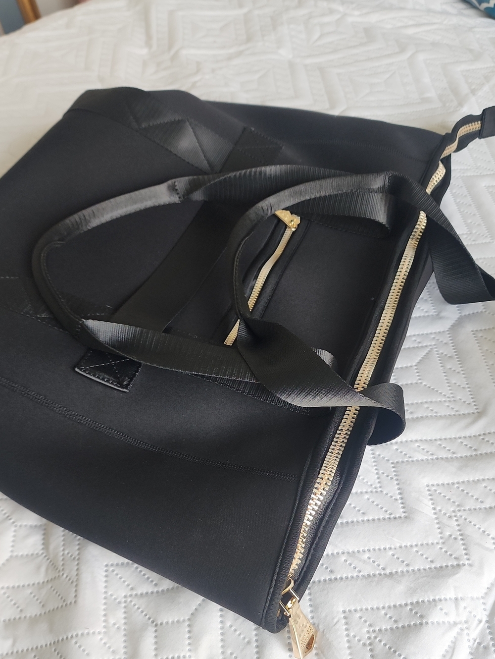 Aimee Kestenberg Black Neoprene Tote with Gold Plate Large Size To Carry